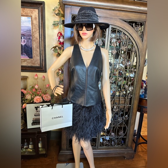 Robert Rodriguez Dresses & Skirts - Robert Rodriquez Leather and Ostrich Feather  Dress